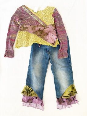 Little Mass girls 6 sweater and denim Set boutique outfit